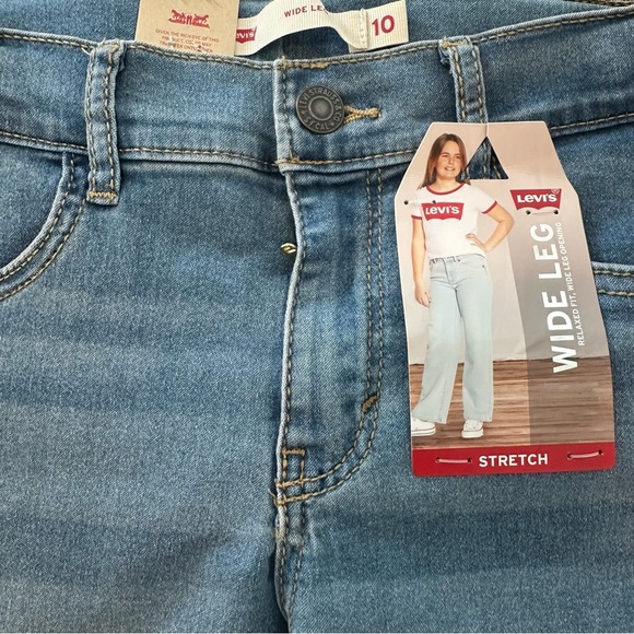 Girls Levi's Denim Blue Jeans Wide leg Med Wash Mid Rise Stretch Size 10. - Picture 5 of 5